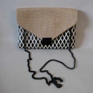 Womens Loeffler Randall White Black Natural Chain Strap Clutch Shoulder Handbag